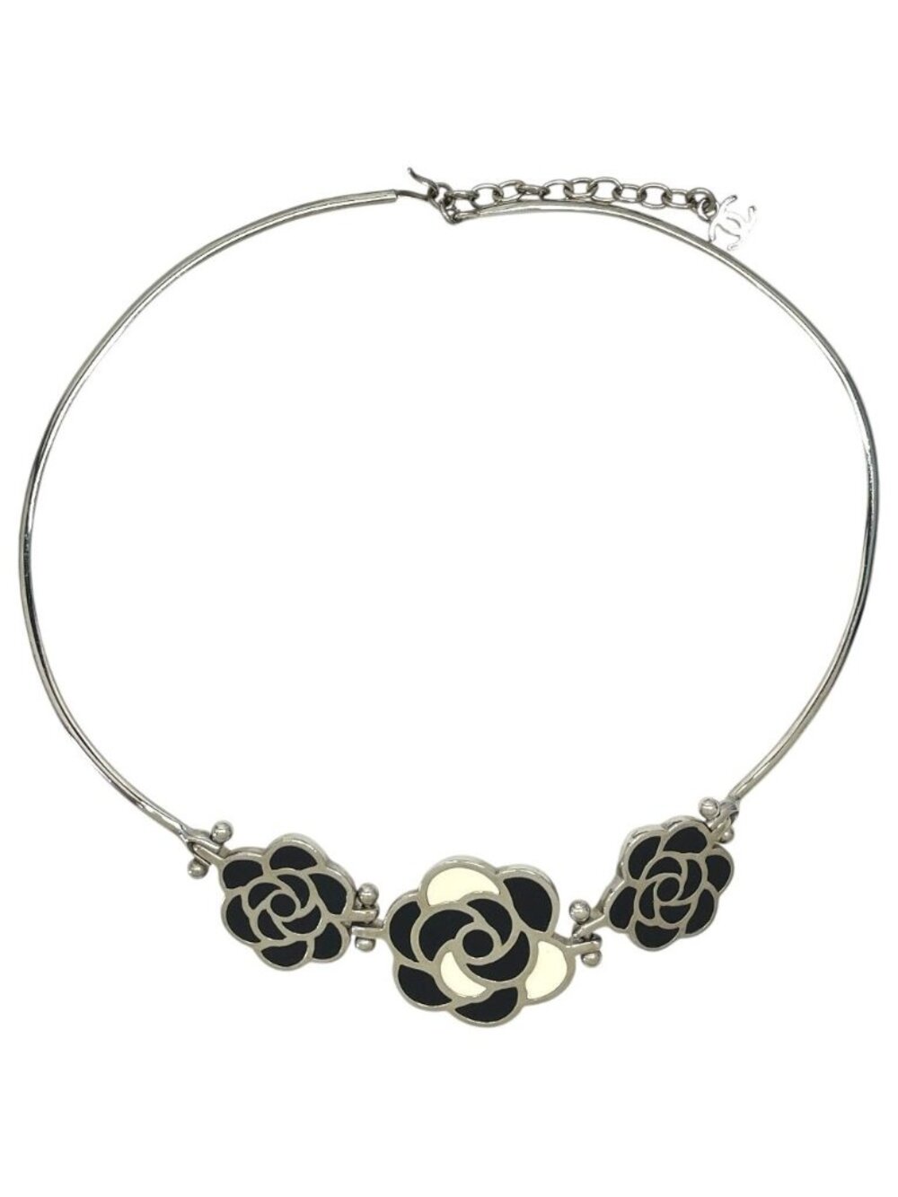 Chanel Camellia Choker Necklace Silver Simple Daily Use